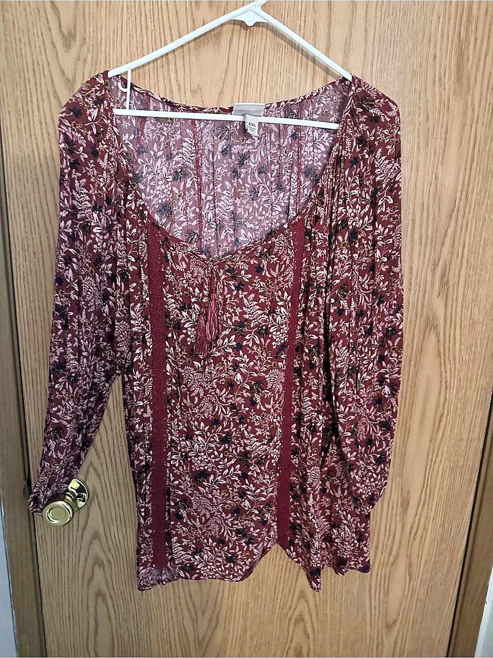 Knox Rose Floral Tunic Burgundy XXL Like New